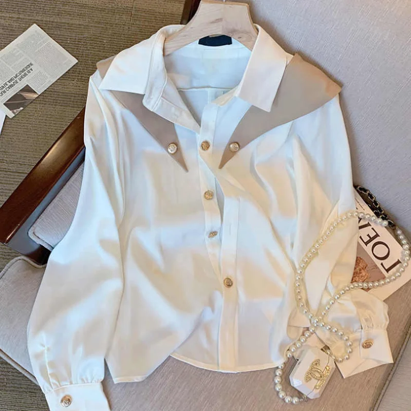 

Button shawl long-sleeved shirt women autumn 2022 new fashion loose chic niche loose casual shirt top
