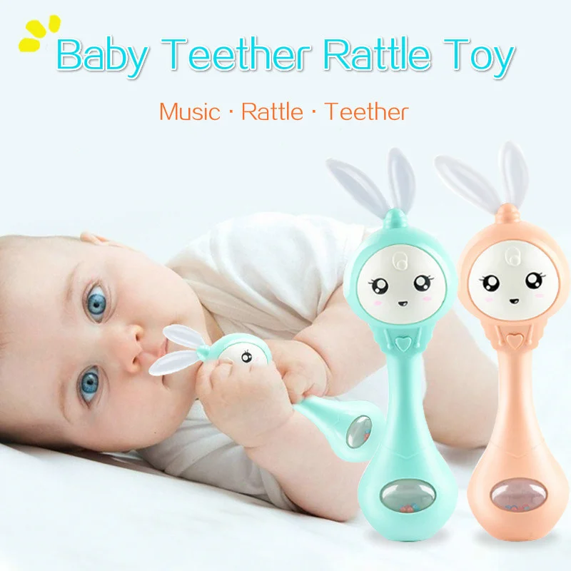 

Baby Music Flashing Rattle Toys Cute Rabbit Hand Bells Mobile Infant Stop Weep Tear Rattles Newborn Early Educational Toys 0-12M