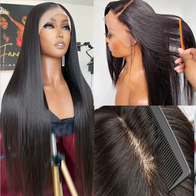 13x4 Silk Base Wig Deep Parting Soft Hair Straight Wigs Fiber Hair Pre Plucked Bleached Knots Lace Front Silk Top Wig