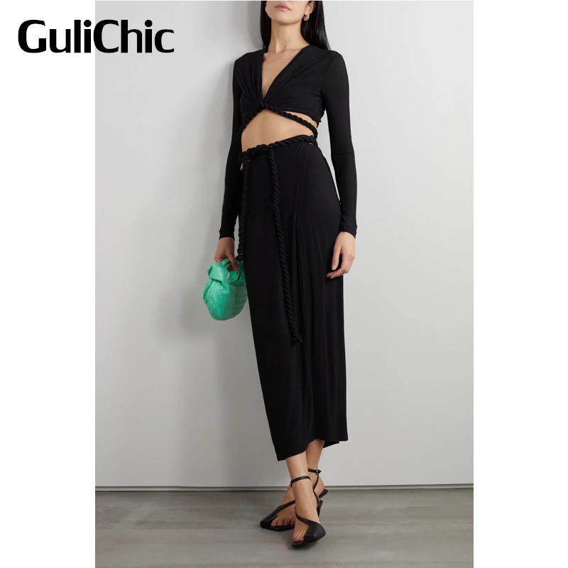 

2,24 GuliChic модный уличный короткий сексуальный тонкий топ на шнуровке или юбка миди с высокой талией