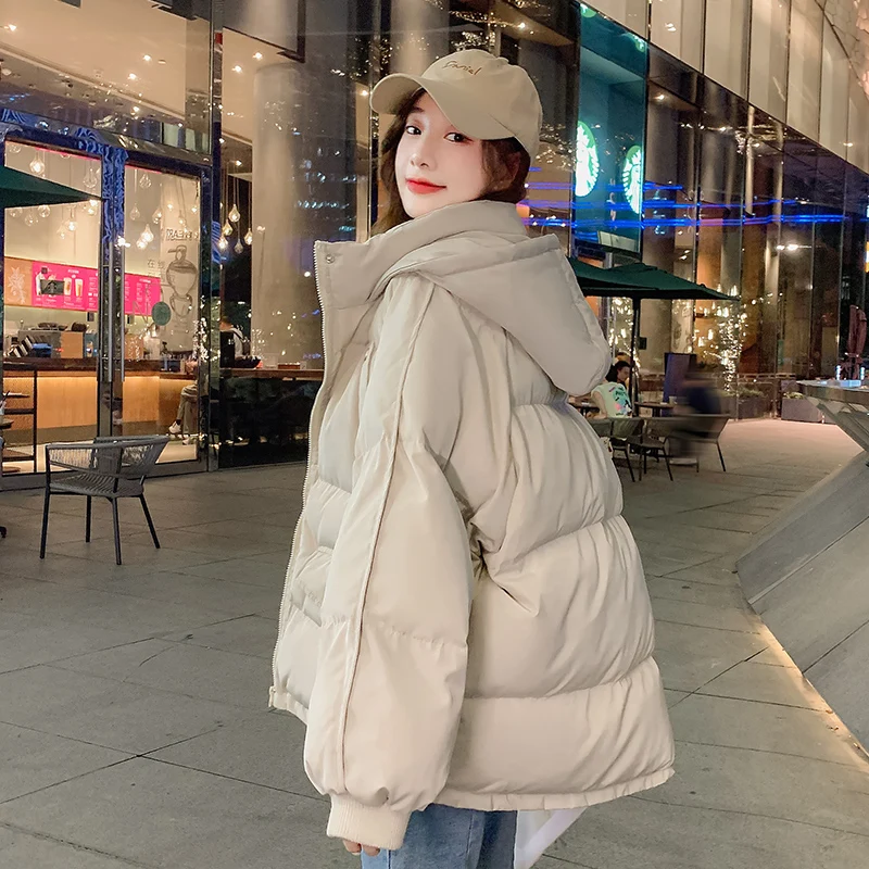 

Oversize Thick Warm Hooded Parkas Women 2023 New Fashion Bread Jacket Autumn And Winter Casual Solid Color Zipper Straight Coat