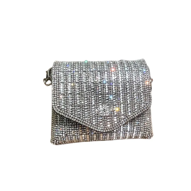 

Mini Square Evening Bag Full Rhinestone Bling Coin Lipstick Fanny Packs Metal Chain Shoulder Bag Diamonds Flap Clutches Handbags