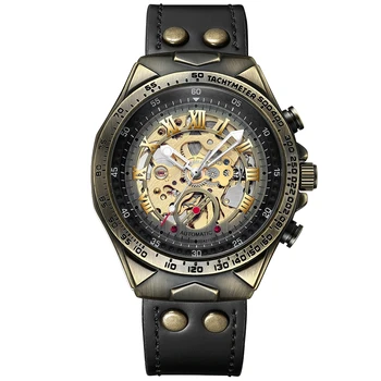 Retro Bronze Skeleton Mechanical Watch 6