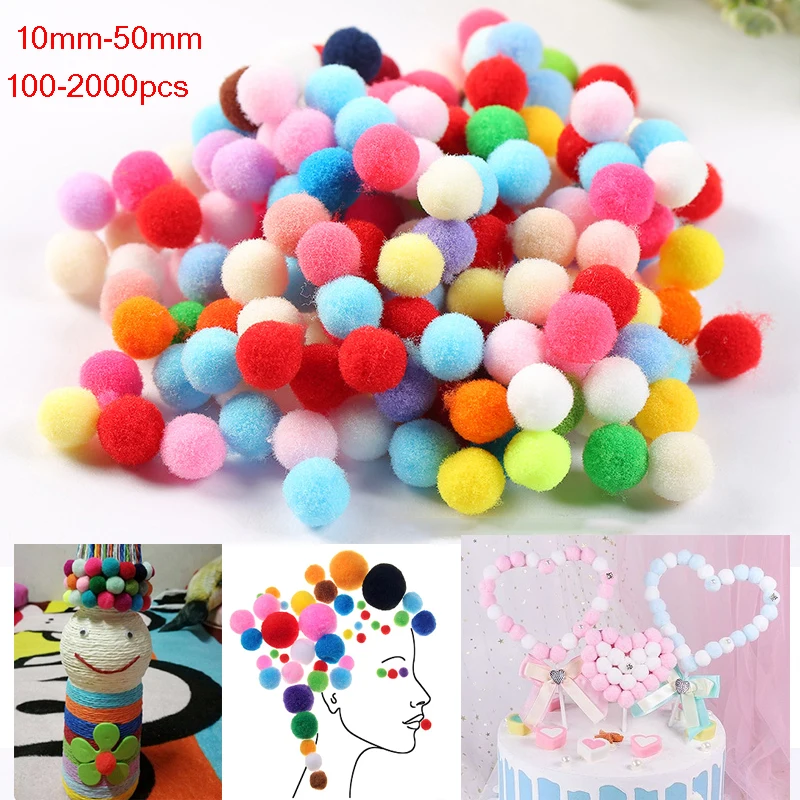 

10mm-50mm 100-2000Pcs/lot Mixed Soft Round Pompom Balls Fluffy Pom Pom Ball For Kids Toy DIY Garment Handcraft Cloth Accessories