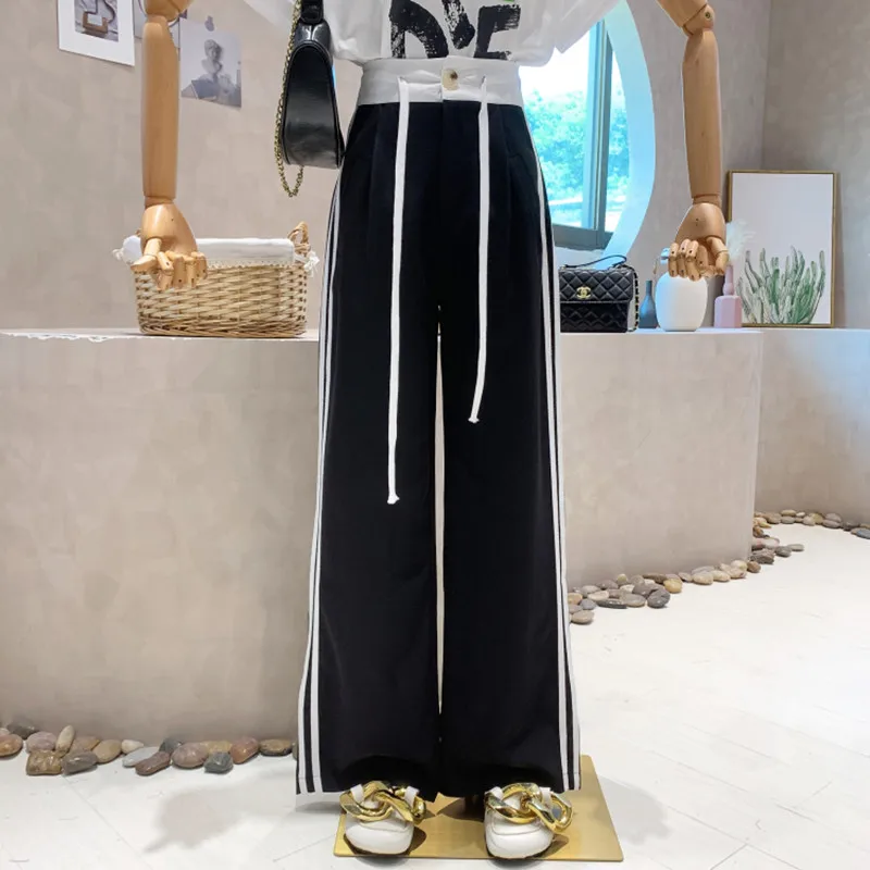 

Новая женская одежда нишевого дизайна Лето 2022, повседневные широкие спортивные брюки контрастных цветов с высокой талией