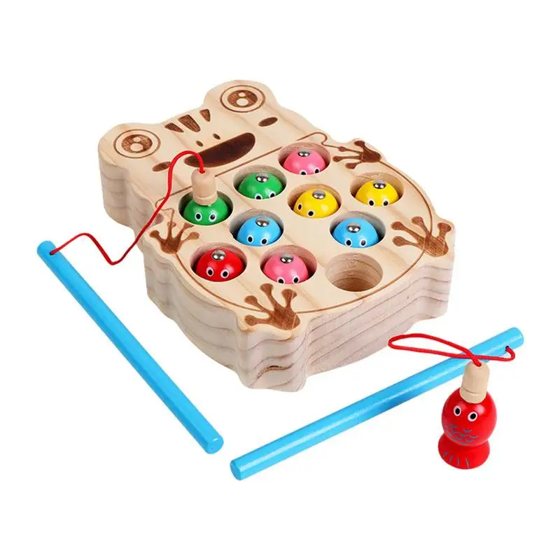 

Fishing Game Play Set Wooden Family Children Fishing Toy Portable Family Children Backyard Colorful Games Montessori Toys