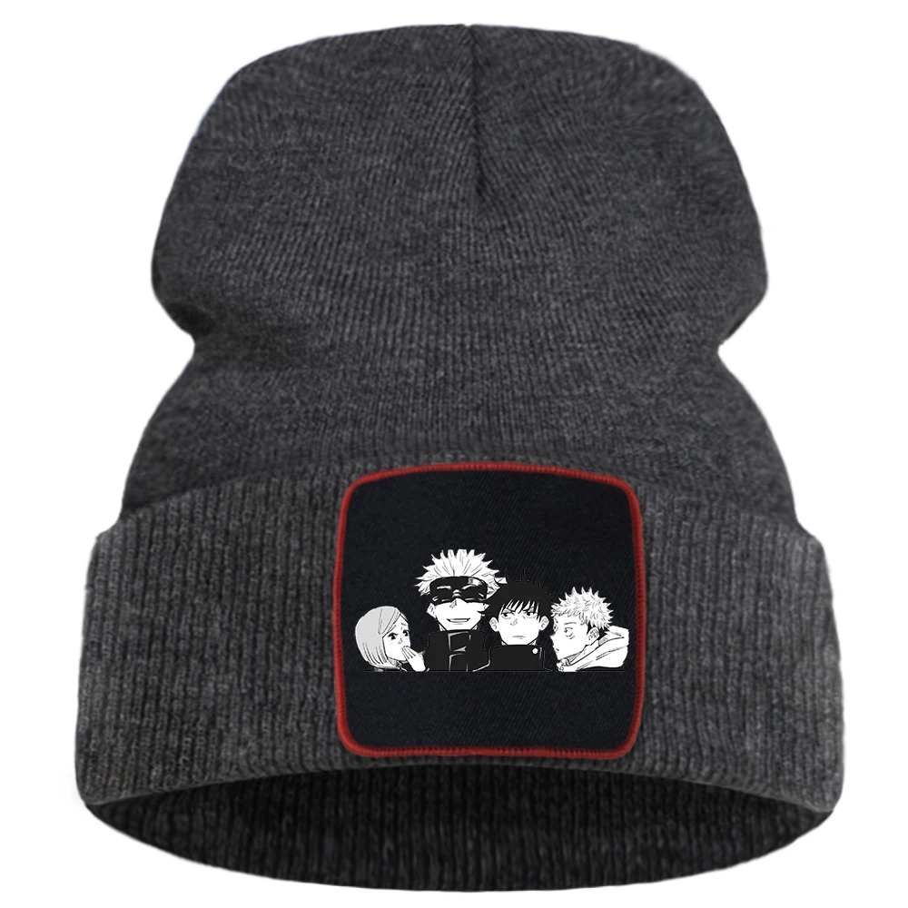 

Горячая японская крутая мужская Трикотажная шапка juютсу Kaisen с аниме принтом, плотная теплая зимняя шапка для девочек, однотонная простая Же...