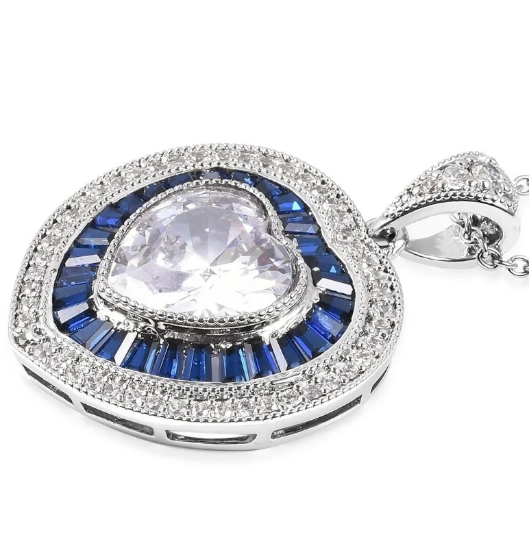 Роскошное ожерелье с подвеской в форме сердца ANGLANG свадебное синим кубическим