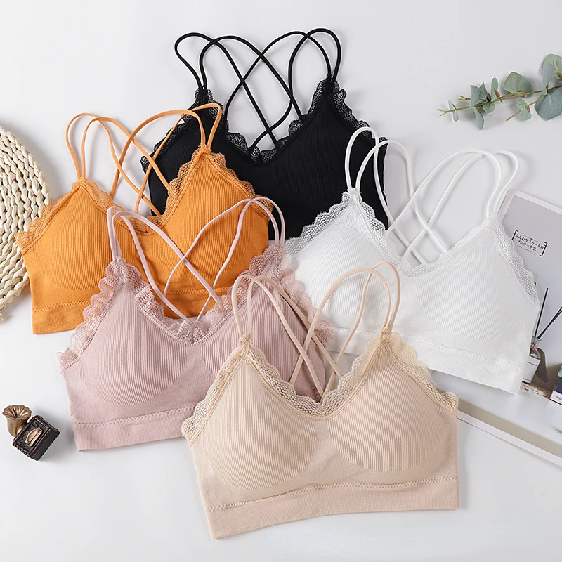 

Seamless Cross Sling Thread Beauty Back Wrap Chest Tube Top Lace Border Anti-glare Bottoming No Steel Ring Sports Bra Women