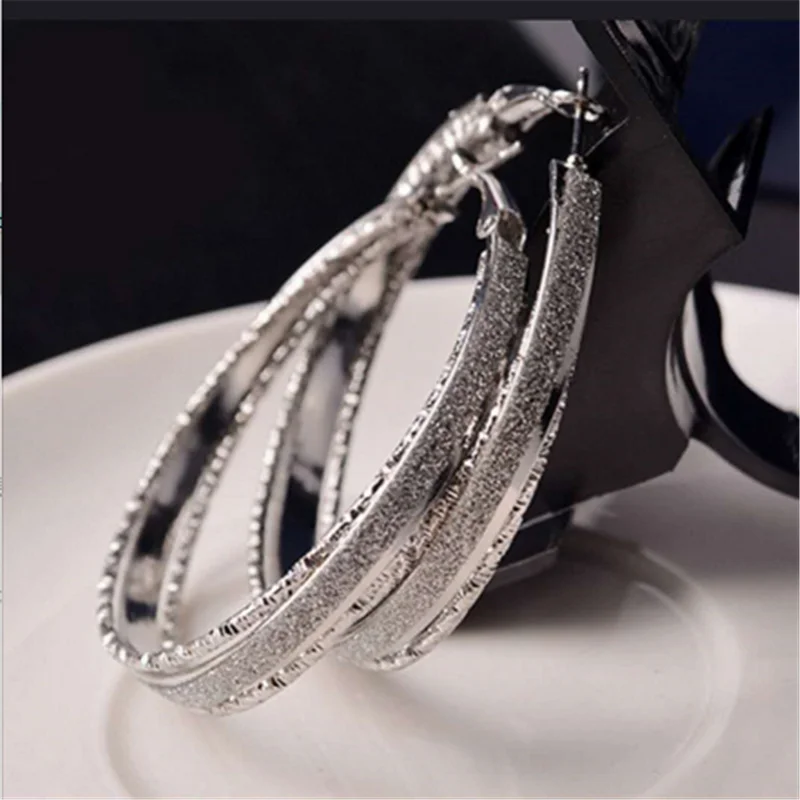 

Creative Korean Style Hoop Earring Actress Big Ear Ring Star Same Style Frosted Ear Ring Women Earrings Frosted-ring Office Styl