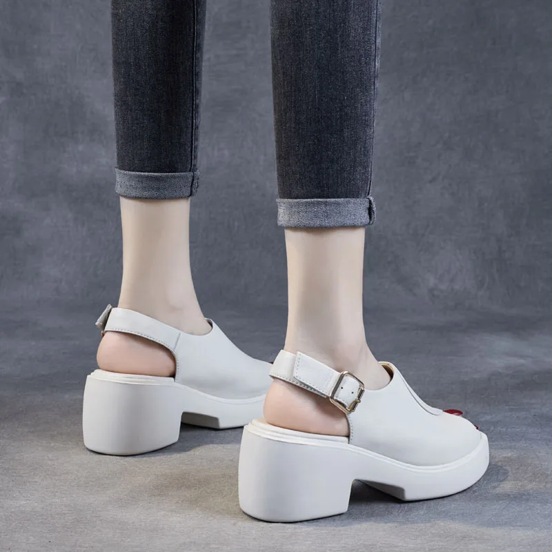 GKTINOO 2023 Women Sandals Summer Shoes Open Toe Genuine Leather Thick Heels Handmade Platform Casual Sandals Female Sandalias