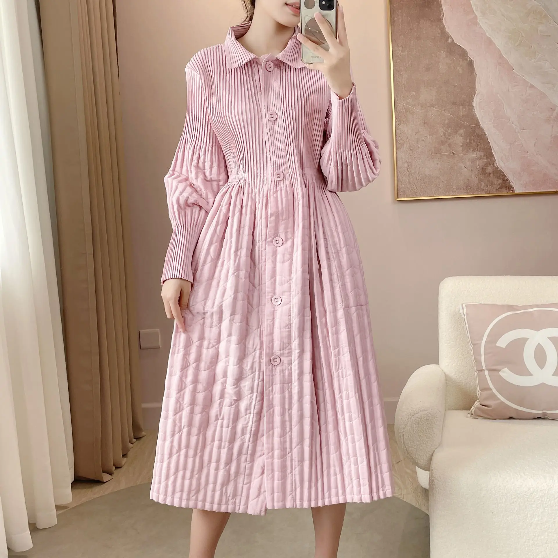 Pleated 2023 Autumn/Winter New Cotton Coat Mid length Trench Collar  winter  winter clothes women  coat