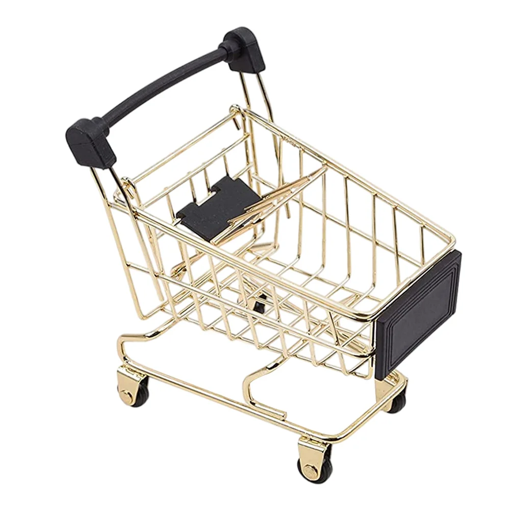 

Shopping Cart Mini Trolleybasket Miniature Pretend Play Holdersupermarket Model Micro Artware Small House Fruit Desk Grocery