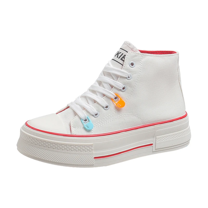 

Canvas Running Shoes Women Leisure Lace Up White Flat Travel Sneakers Woman 2022 Autumn New Round Toe Women's Walking Sneaker