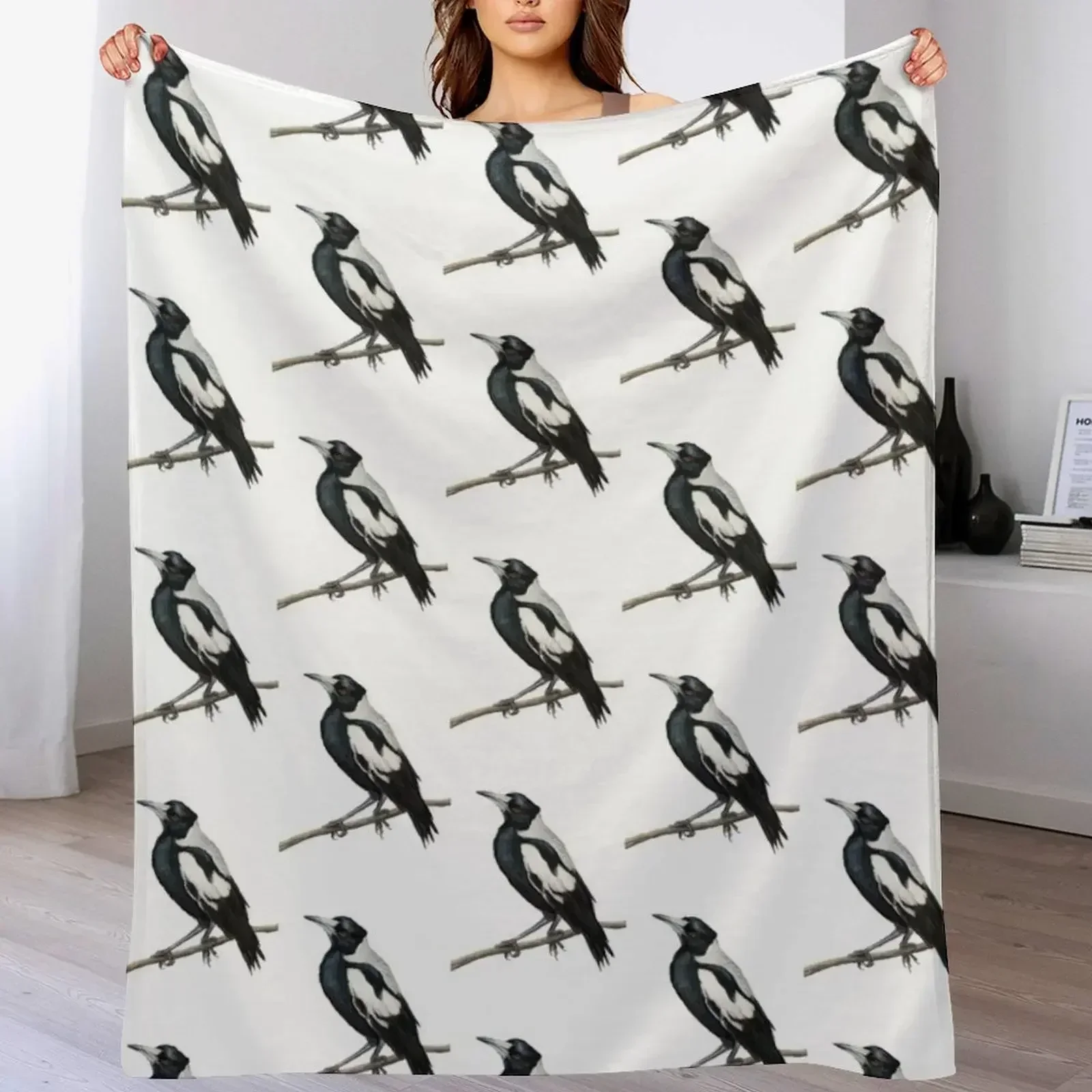 Австралийская сорока иконовая птица Коллингвуда - рисунок. Плед. Пушистые одеяла
