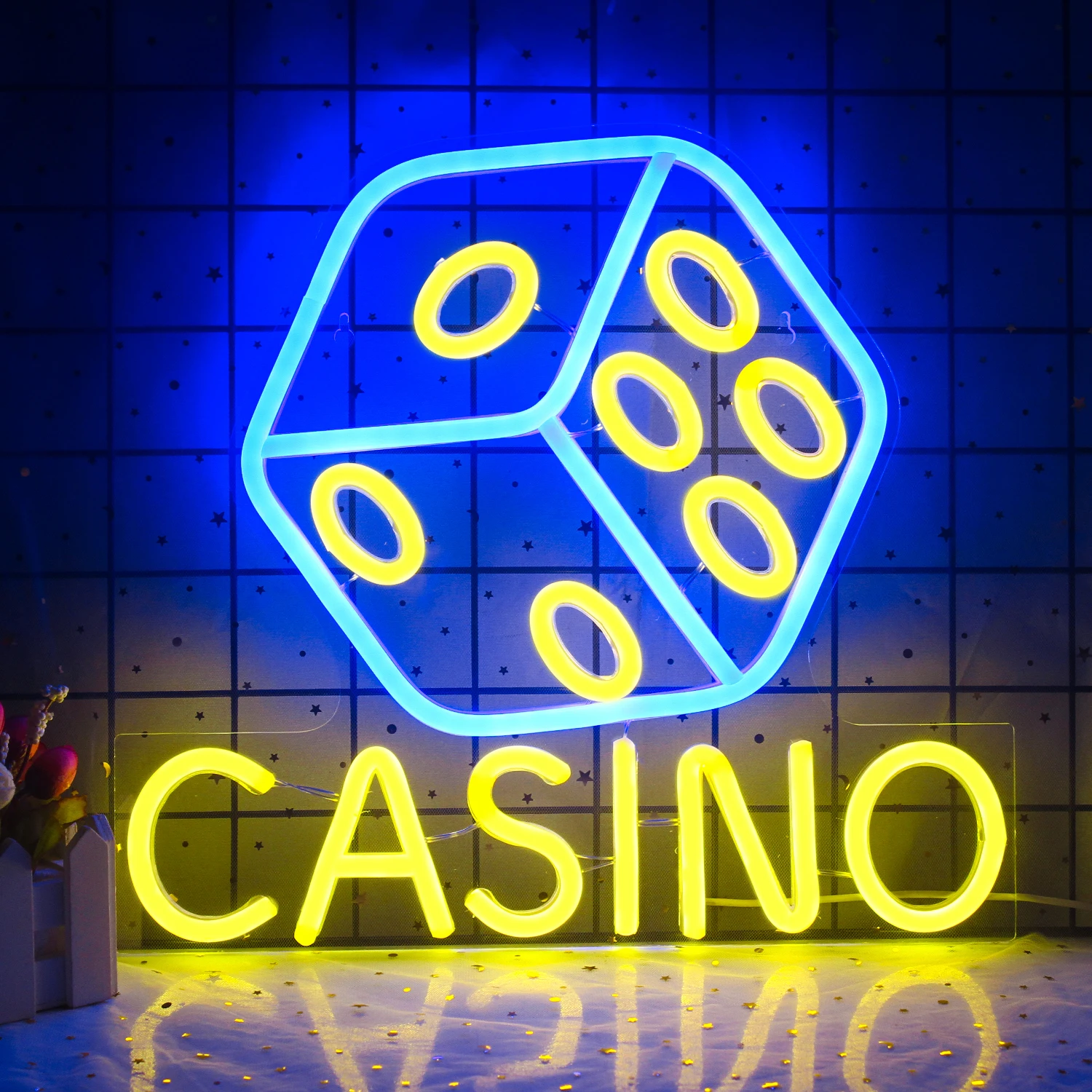 

CHUANGQI Dice Neon Sign LED Lights Bar Club Party Holiday Home Store Casino Hanging Gamer Room Art Wall Decor Gift USB Switch