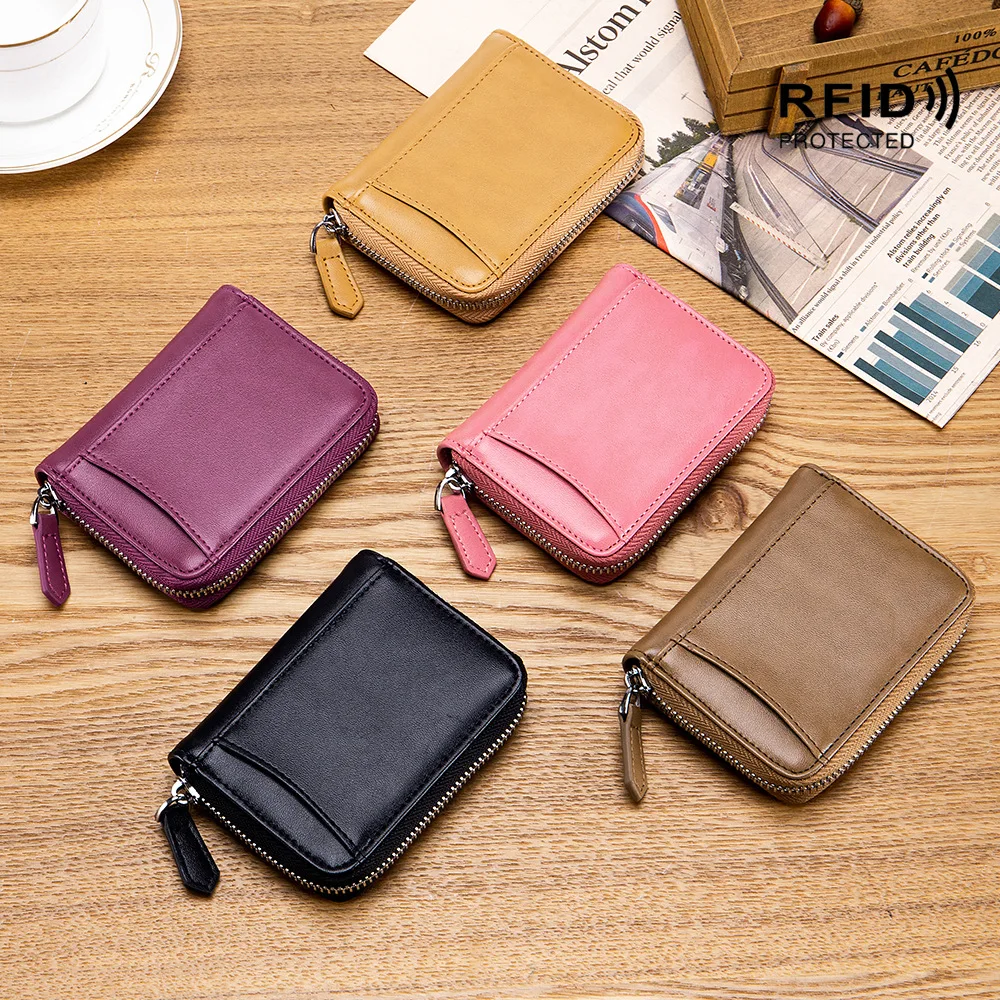 Leather Coin Purse Women with Rfid Function 2022 New Unisex Zipper Coin Storage Classification Mini Coin Purse Multiple Colors