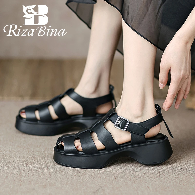 

RIZABINA New Sandals Women 2022 Genuine Leather Chunky Ins Fashion Summer Woman Shoes Club Daily Ladies Footwear Size 34-39