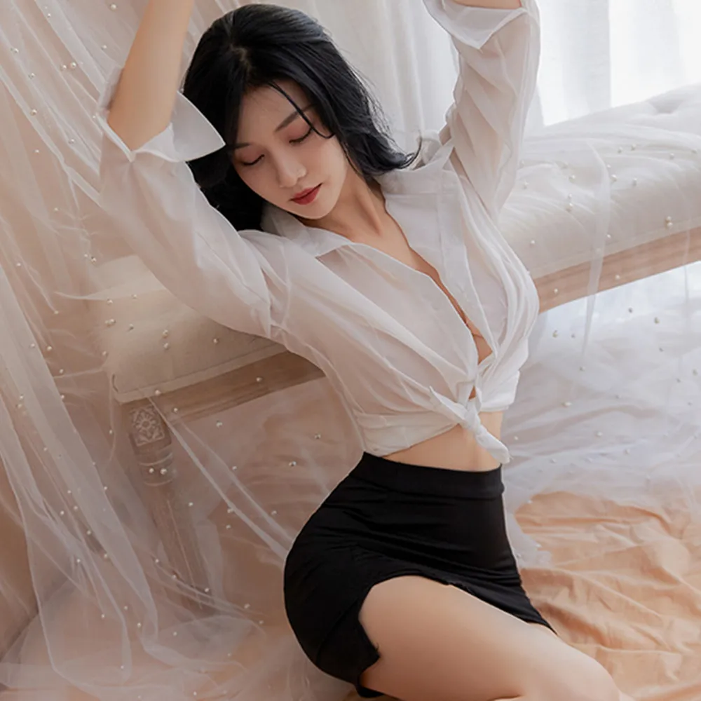 Перспективная рубашка-топ с мини-юбкой сексуальное женское белье наряд