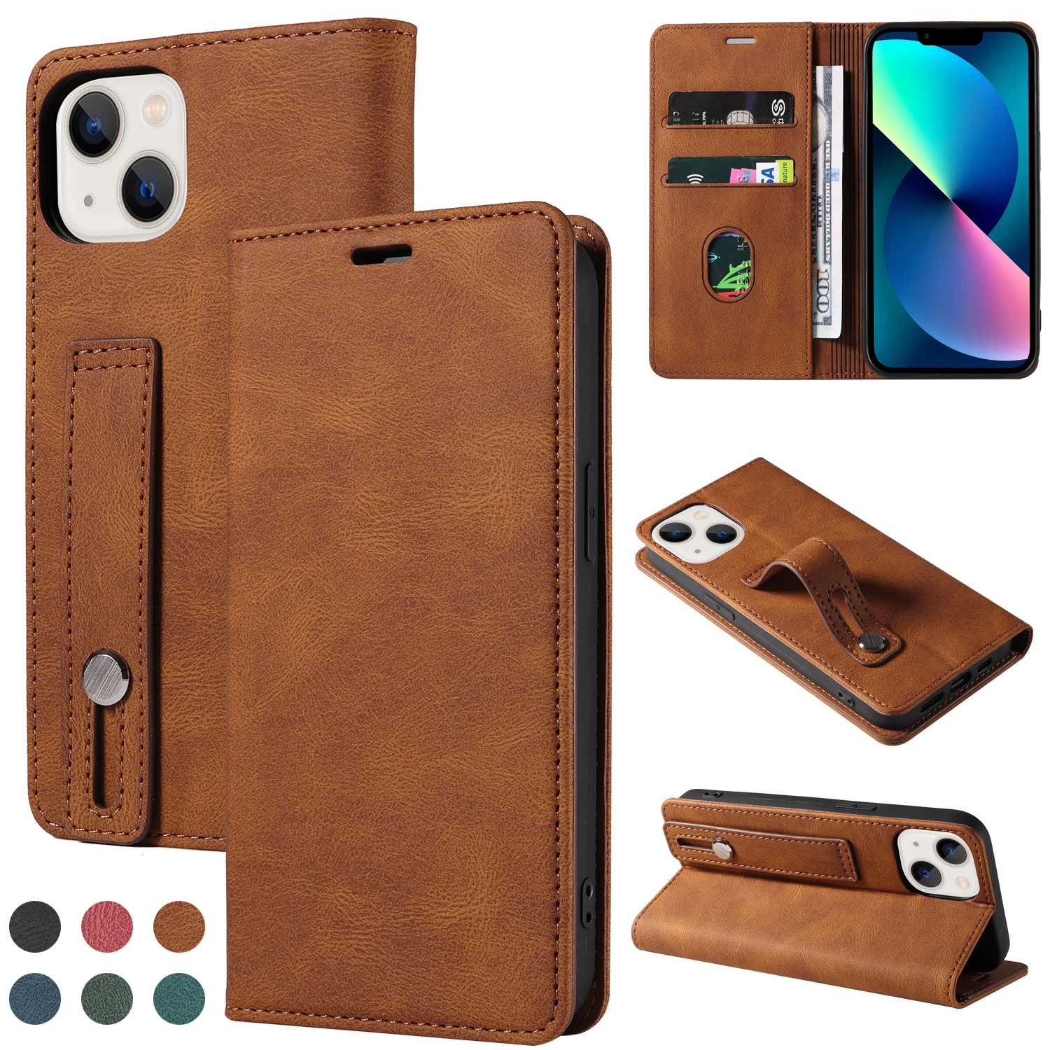 

For iPhone 14 Pro Max Leather Folio Case with Kickstand Book Design [Shockproof TPU Interior Case]For iPhone 14 13 12 11 XR Case