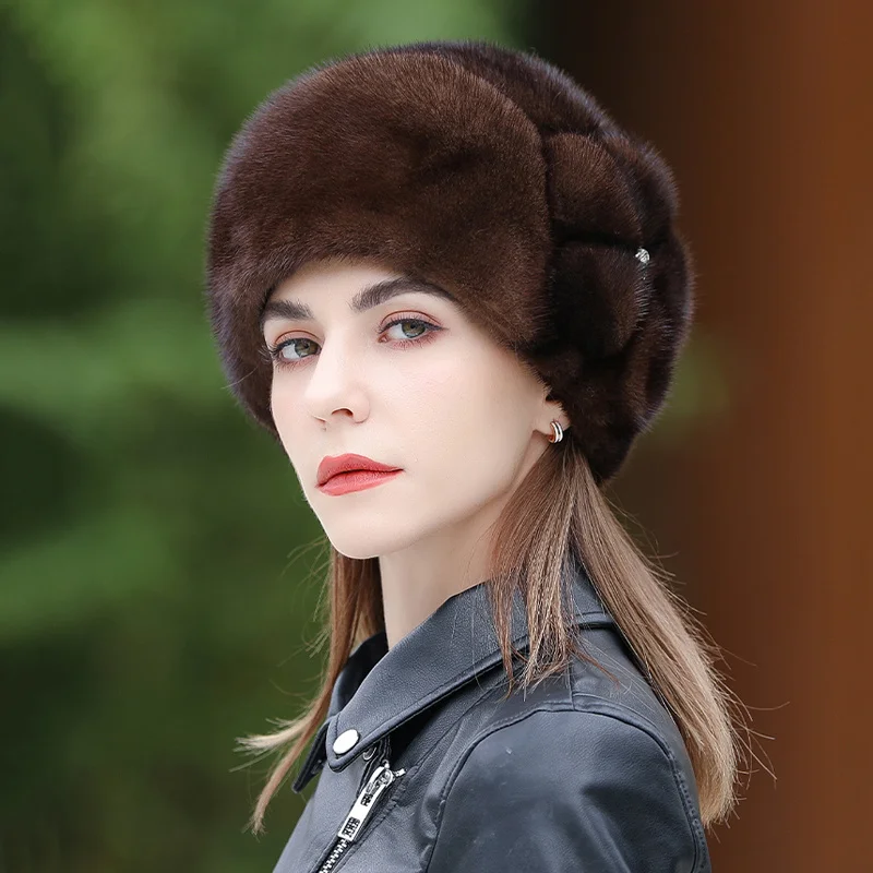 Ladies Fur Hat 2022 Winter Fluffy Mink Fur Russian Fur Hat Women's Headband Outdoor Winter Hat Earmuff Ski Cap Keep Warm Fur Hat
