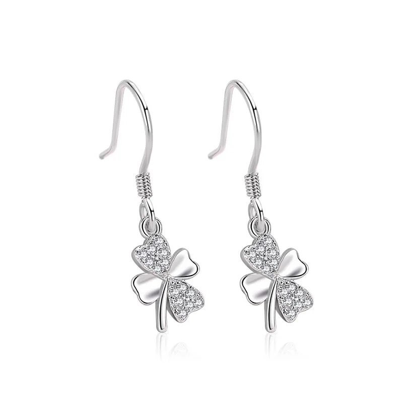 

Lucky Four-leaf clover s925 sterling silver earrings women's long Korean simple temperament sense stud earrings