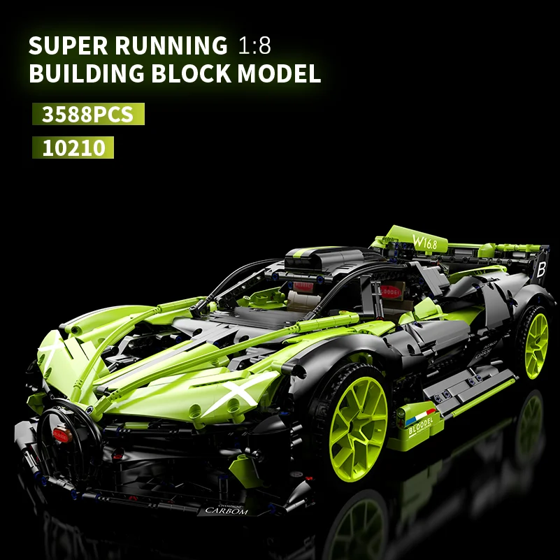 

K-Box Assembled Building Block Toy Technology Machinery Group Green Bugatti 10211 Supercar Racing Car Model 3588PCS