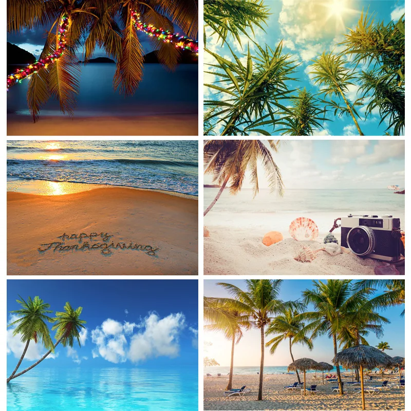 

Art Cloth Summer Tropical Sea Beach Palms Tree Photography Background Scenic Photo Backdrops Photocall Photo Studio 22324 HT-02