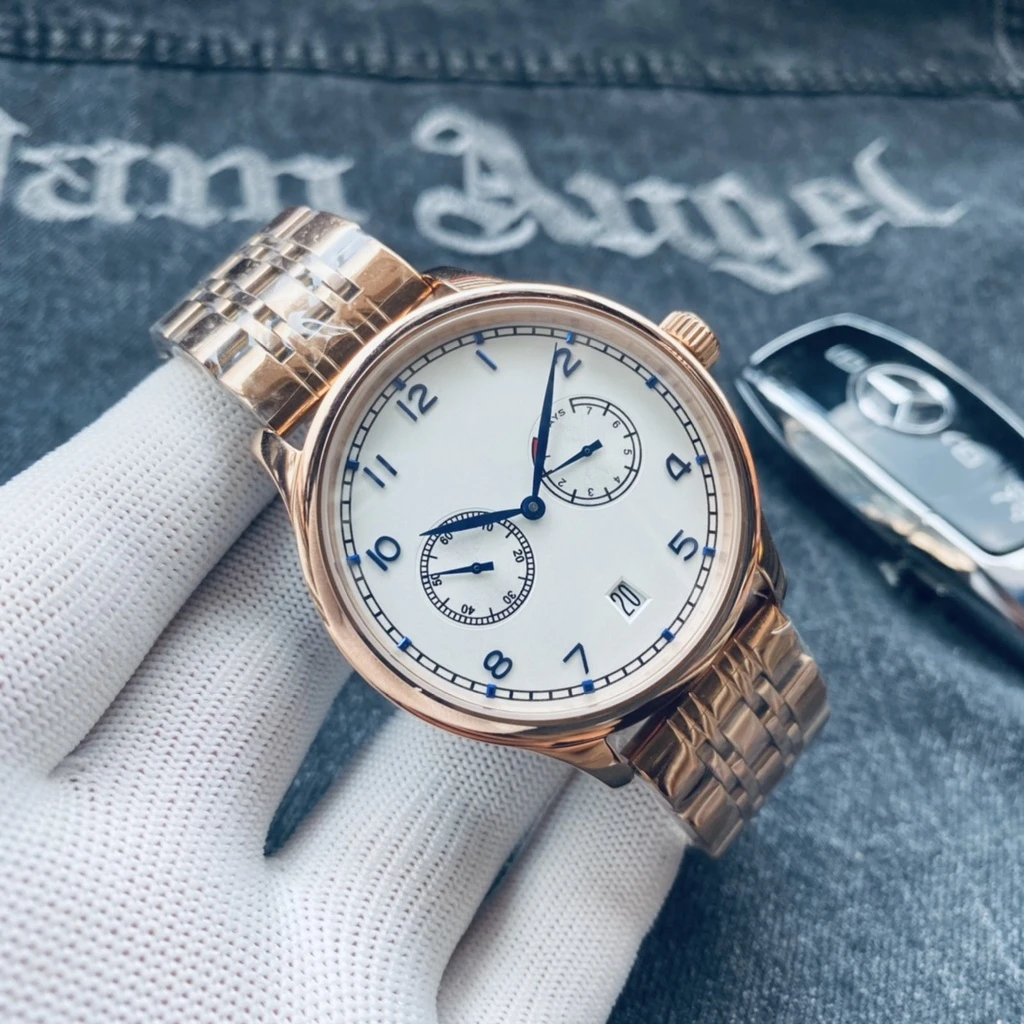 

Мужские автоматические механические часы розового золота черного белого кожаного ремешка