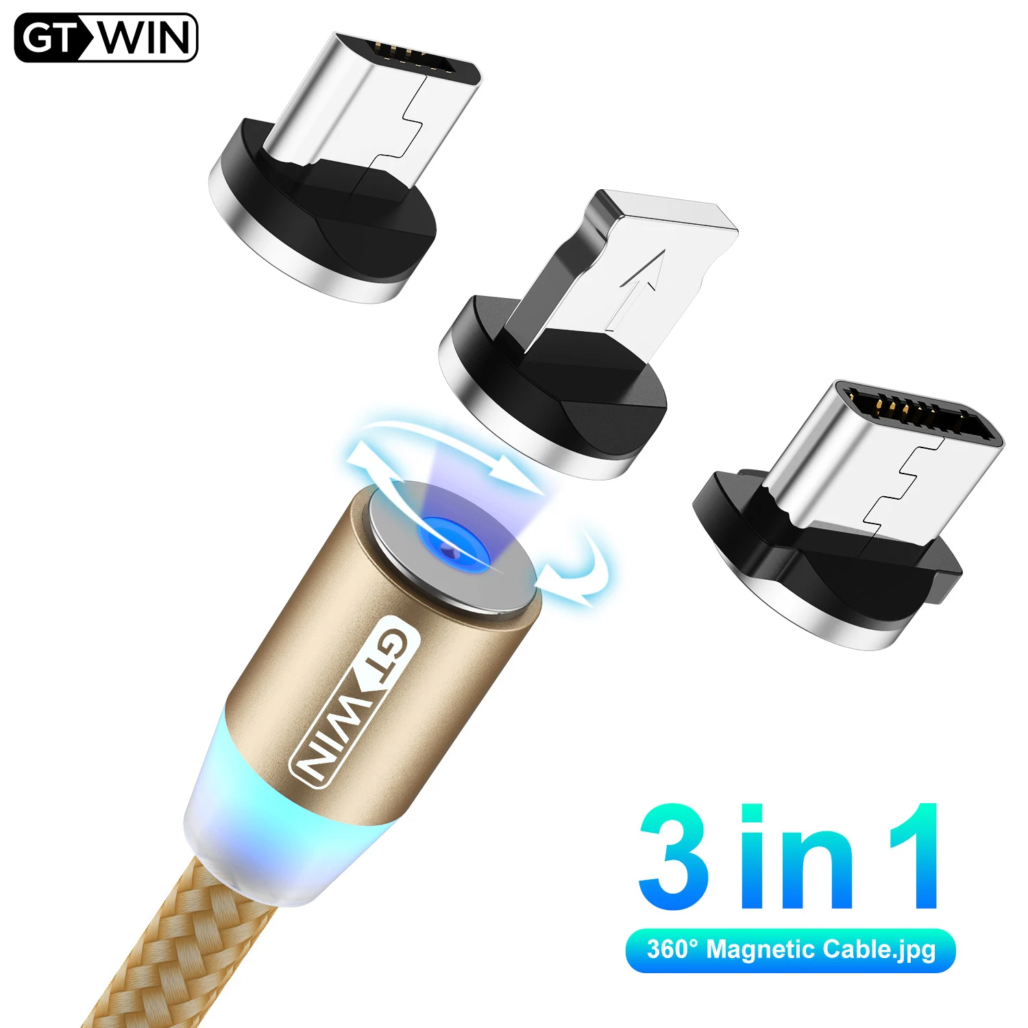 Кабель USB C с магнитным диодом 3 в 1 возможностью быстрой зарядки совместимый