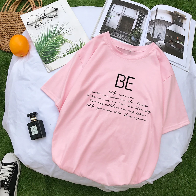 

Bangtan Boys T Shirt Tops Women Summer Korean Kpop BE Letter Printed Tee Shirt Femme Loose Fashion Casual Harajuku Fans Clothing