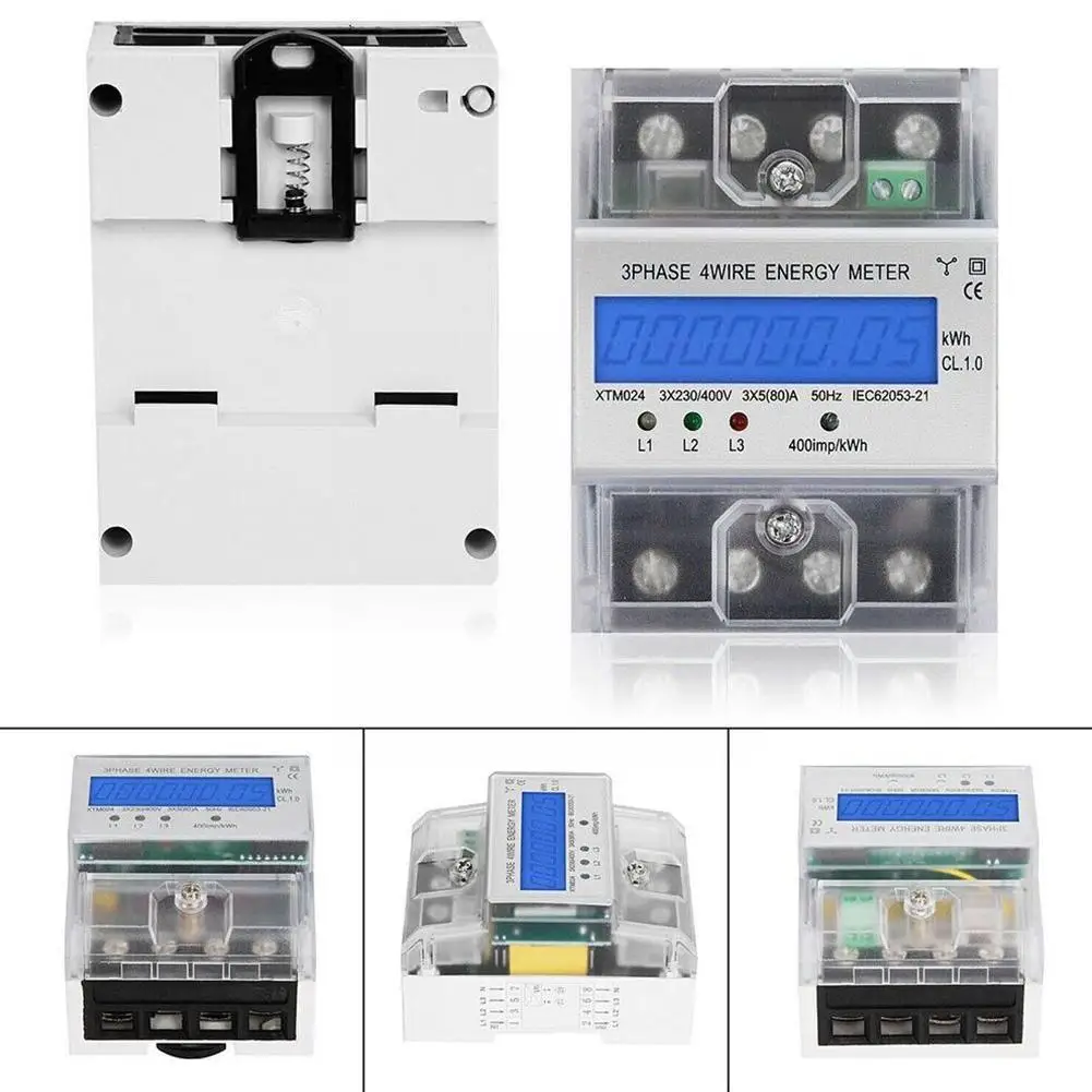 

80A/100A Electricity Meter 3-Phase 4-Wire Guide Type Rail Electricity Intermediate Meter LCD Digital Meter Energy Display M Z7D3