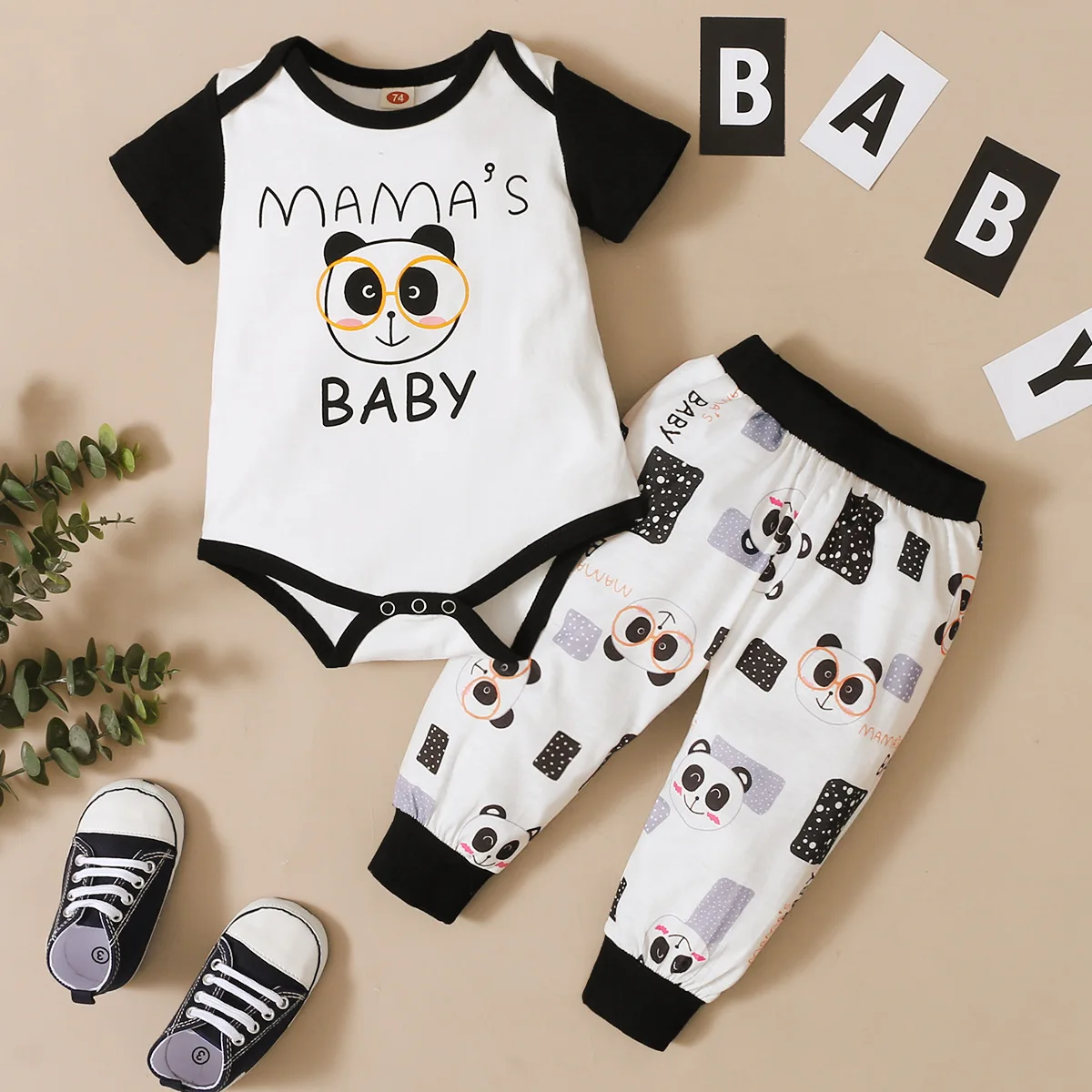 

Baby Boy Clothes Children Cute Pajamas Infant Letter Print Bodysuit + Cartoon Pandas Pants 2pcs Set Toddler Casual Clothing Sets