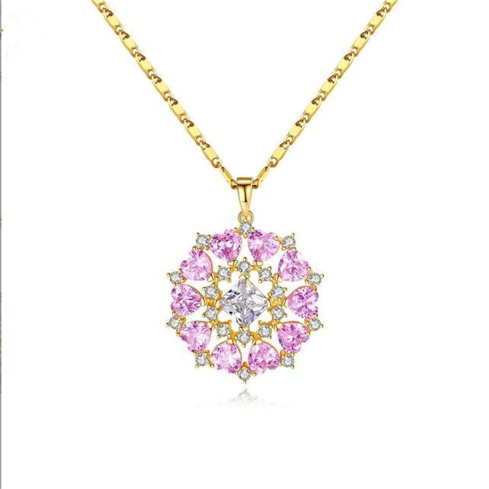 

Grier Pink Zircon Flower Necklace for Women Jewelry Shiny AAA Zircon Necklaces Wedding Jewelry Friend Gift Free Shipping