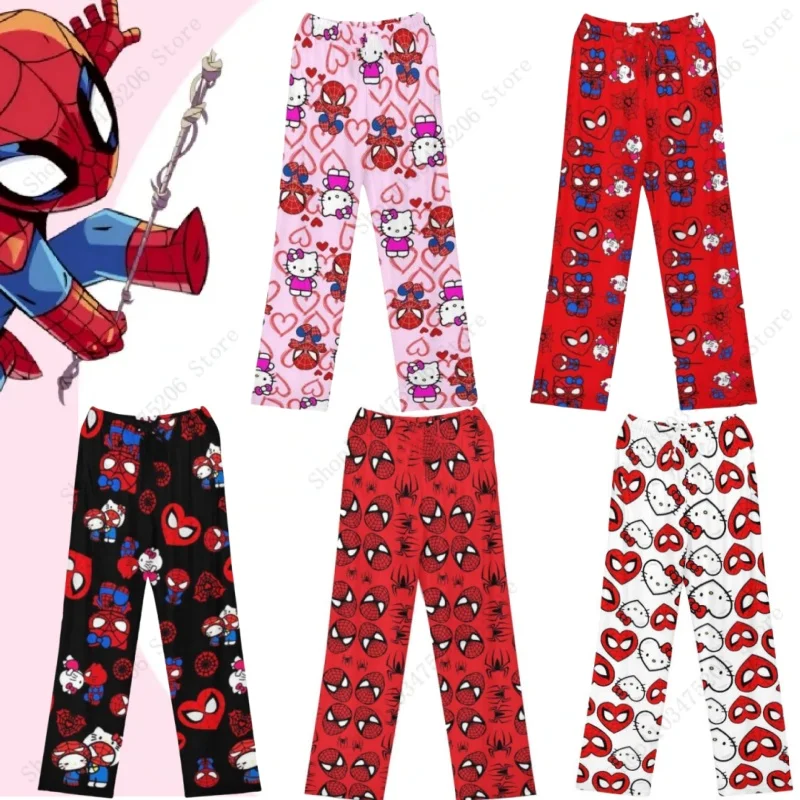 Хлопковые свободные женские пижамные штаны с рисунком Hello Kittys Человек-паук и