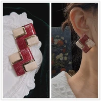 stud earrings square atmospheric rose red metal line western retro style palace brincos