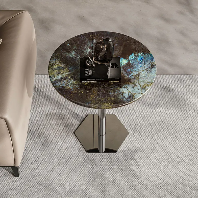 

TLL Italian Side Table Black-Capped Kingfisher Luxury Stone Sofa Side Table Small round Table Simple Tea