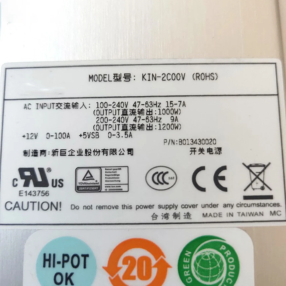 KIN-2C00V для серверного блока питания Zippy B 013430020 1200 Вт полностью протестировано