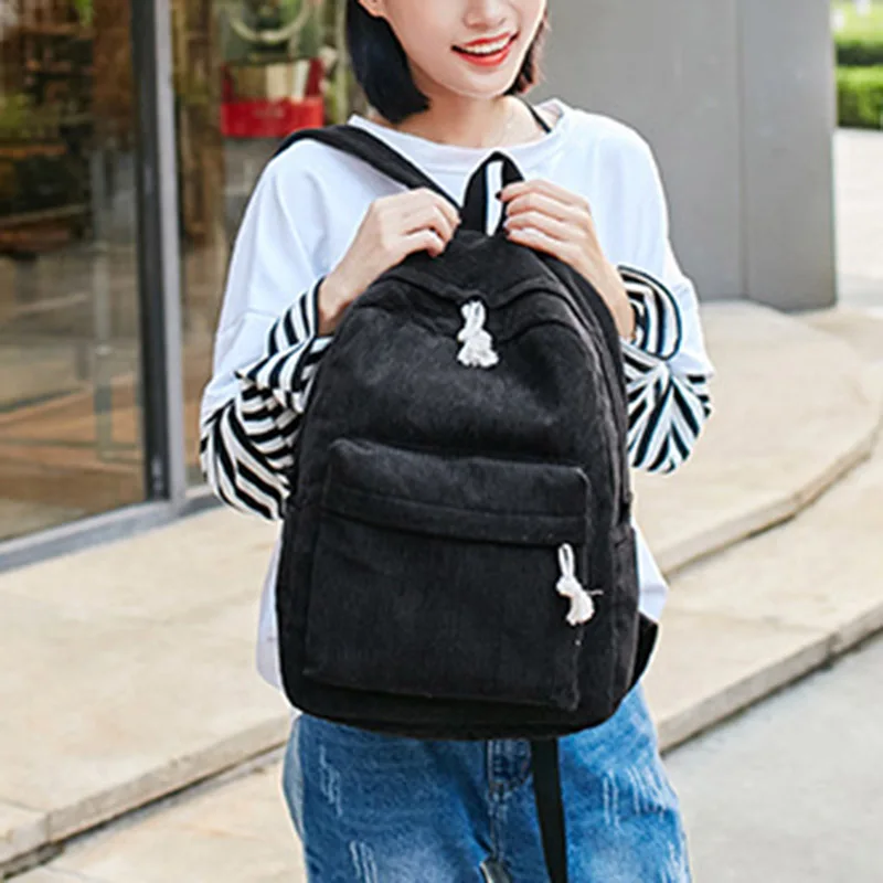 Women Preppy Style Backpack Soft Fabric Corduroy School Backpack For Teenage Girls Backpacks Outdoor Backpack Travel Supplies