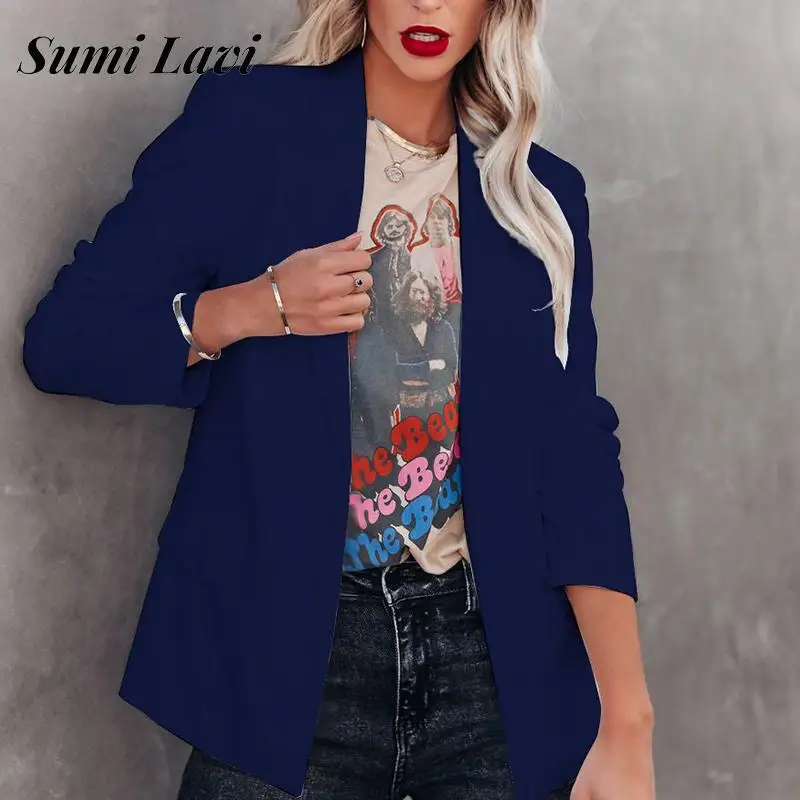 

2022 New Fashion Solid Temperament Suit Jacket Ladies Professional Office Lapel Cardigan Blazers Spring Women Leisure Slim Suit