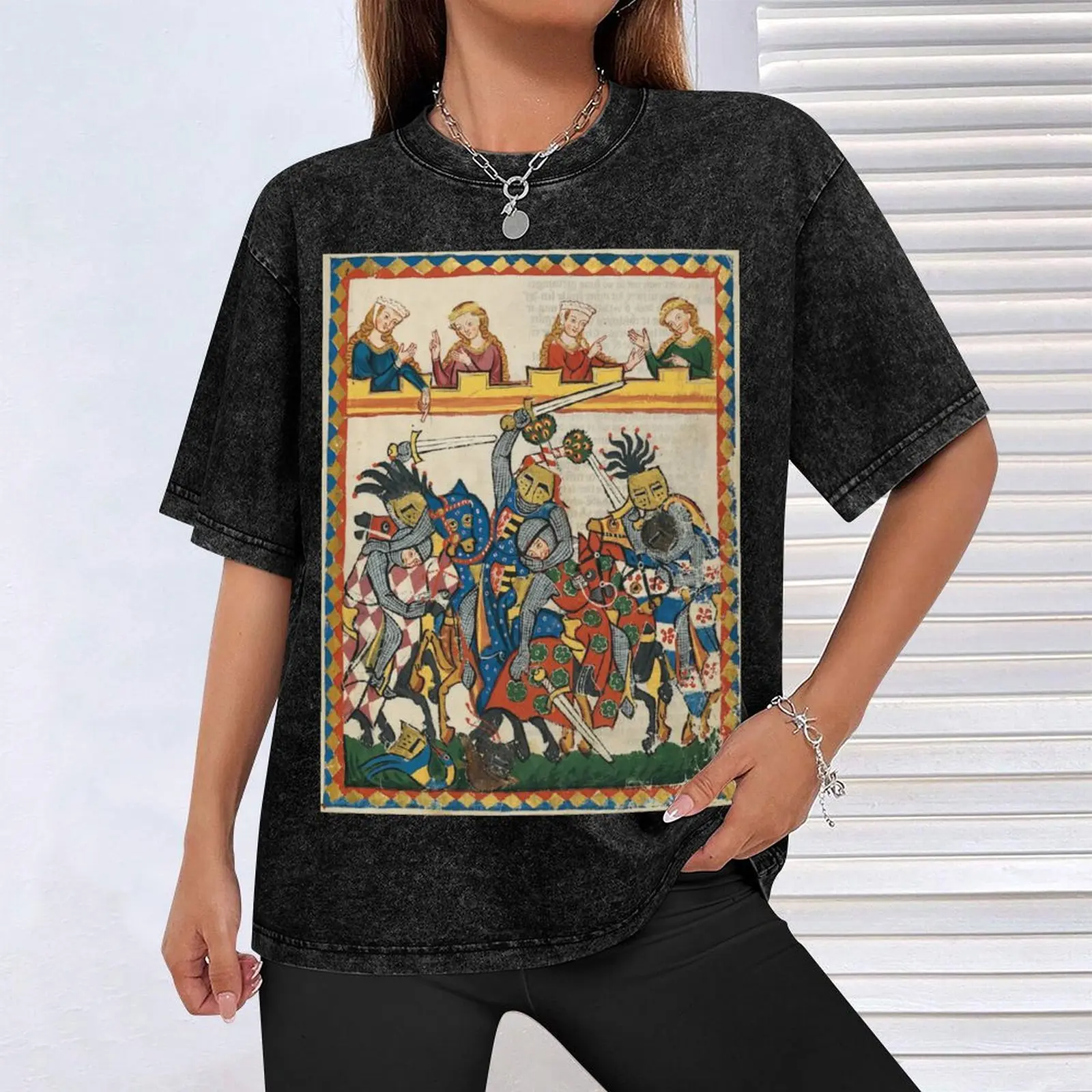 Турнир (14-й век) - футболка Codex Manesse на заказ заготовки футболки для мужчин хлопок