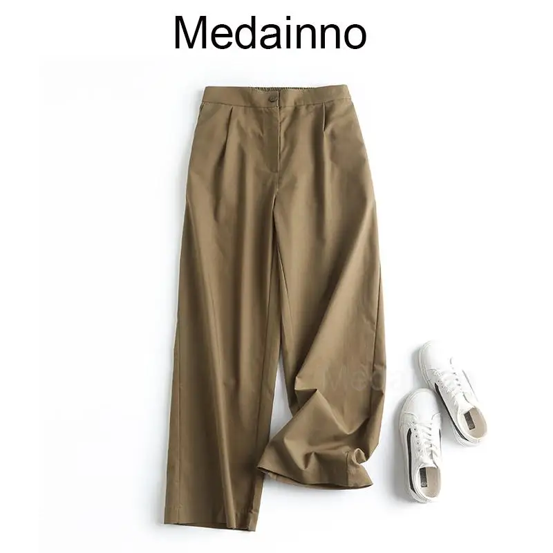 

Medainno 2023 Spring Summer Fashion Women New Solid Pleats Elasticated Waist Pants Casual Solid Simple Bottoms Female Chic