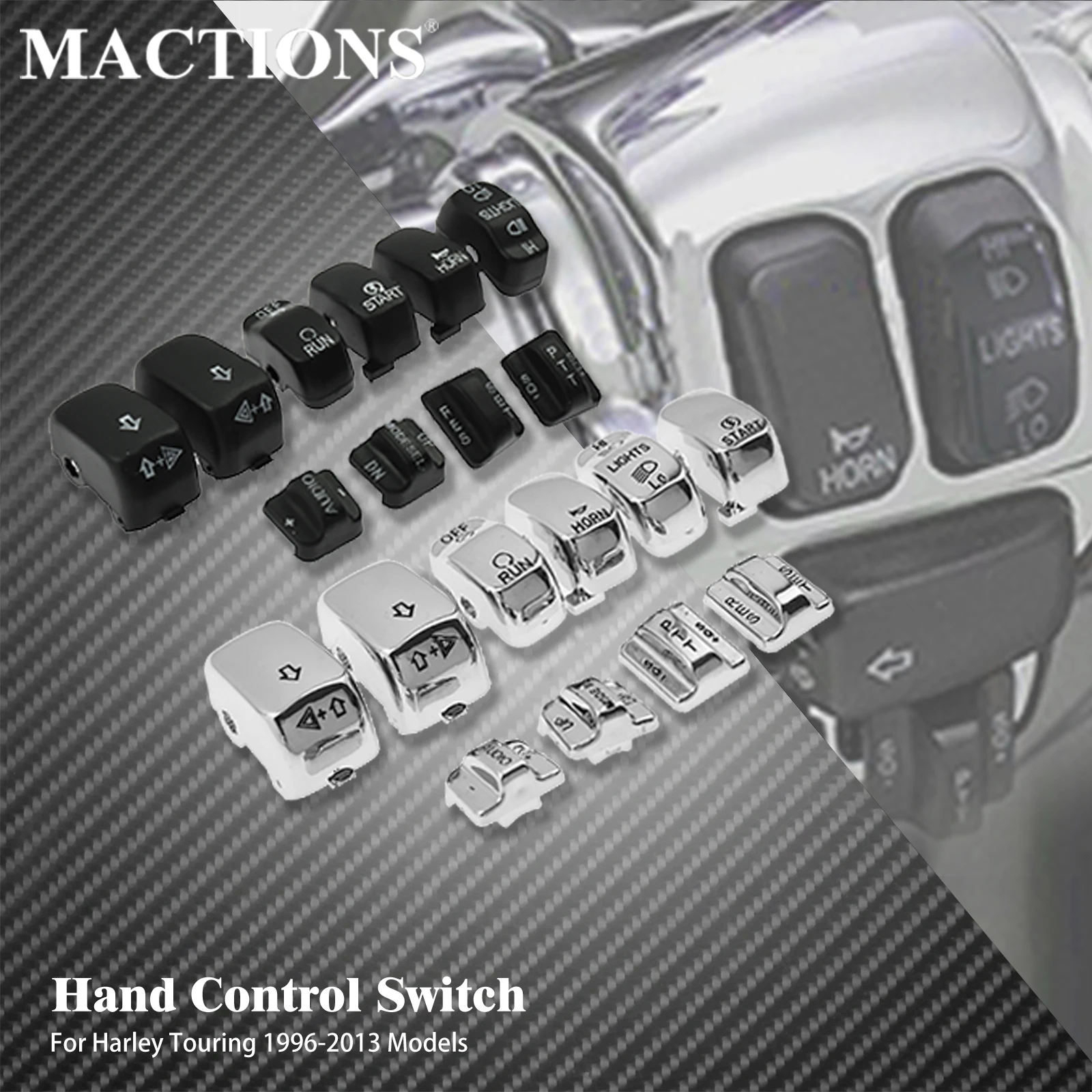 Motorcycle Hand Control Switch Housing Buttons Caps Cover Black/Chrome For Harley Touring Street Electra Glide FLHT 1996-2013