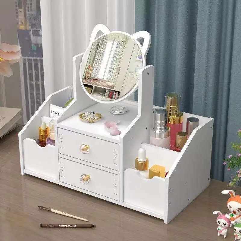 

Makeup Mirror Desktop Cosmetics Organizer Wood Plastic Drawer Type Cosmetic Storage Box Women's Dressing Mirror Shelf