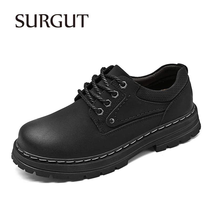 

SURGUT Male Leather Shoes 2023 New Chunky Platform Outdoors Retro Durable Work Shoes Spring Autumn Shoes Man Casual Flats