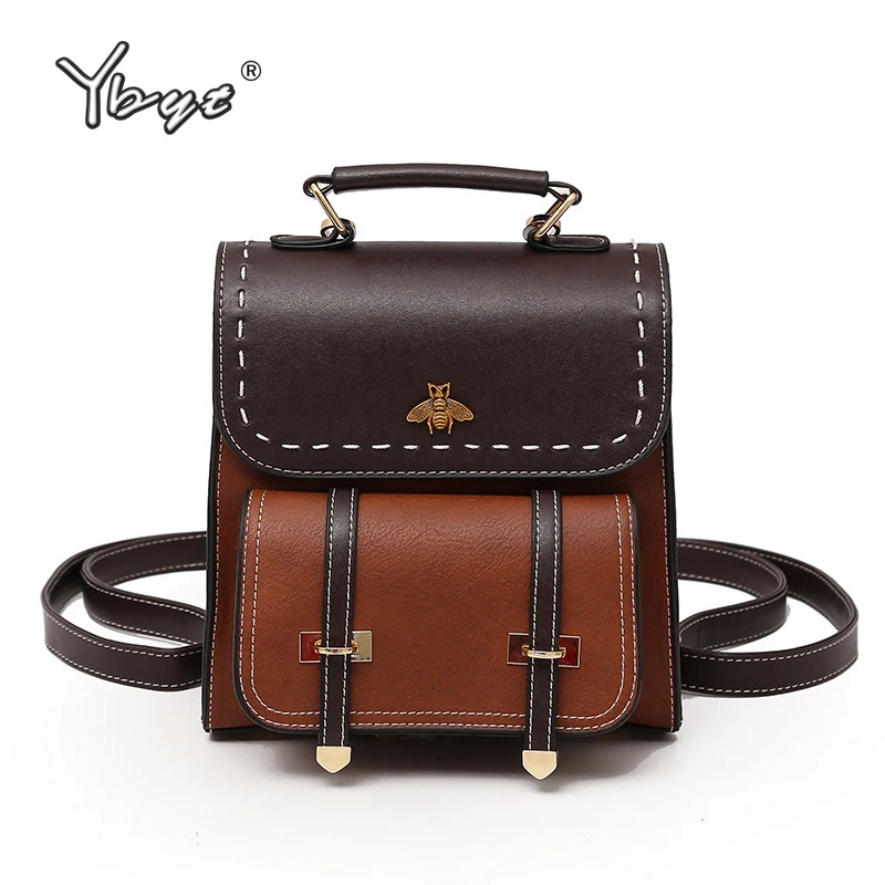 

YBYT vintage panelled PU leather women backpack England Style girls school backpack little bee female travel rucksack mochilas