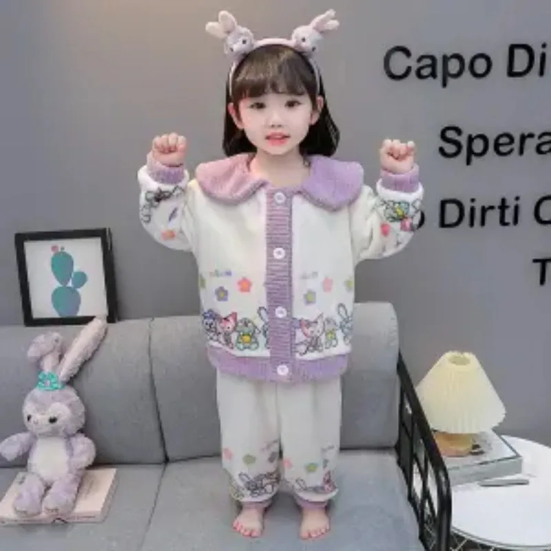 Фланелевая Пижама для девочек Disney Stellalou Linabell Kawaii осень-зима утепленная Теплая