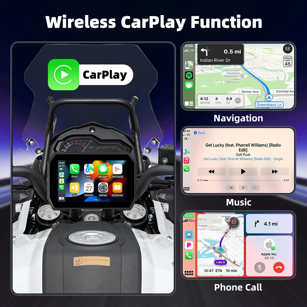 EKIY MTC02A 5-дюймовый навигационный мотоцикл водостойкий беспроводной Carplay Android