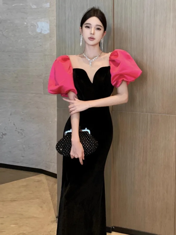 Topenomi роскошное французское вечернее длинное платье с пышными рукавами для