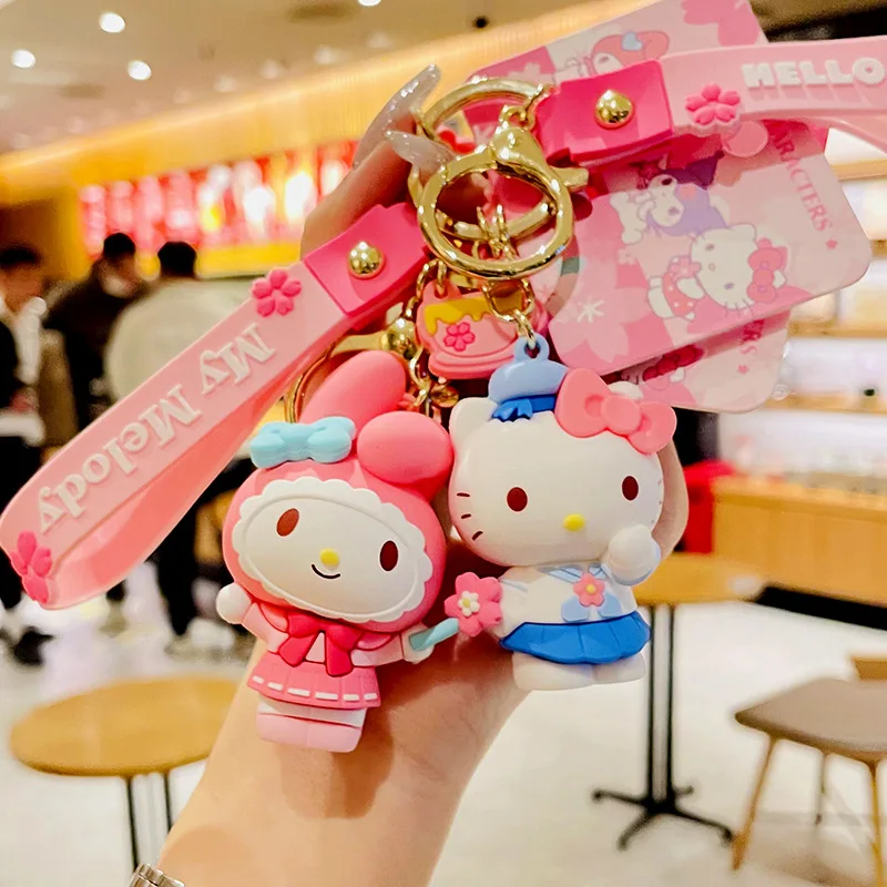 

Sanrio Hello Kitty Cinnamoroll Cute Sakura Collection Keychain Anime My Melody Kuromi Cartoon Keychain Girl Decorative Pendant